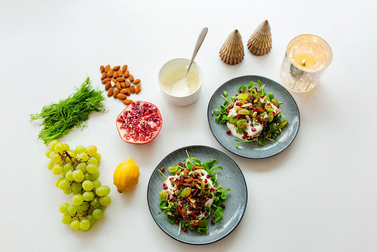Baked Salmon with Pomegranate and Herb Salad