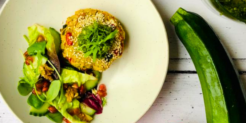 Spring Roast Veggie Burgers with Pesto