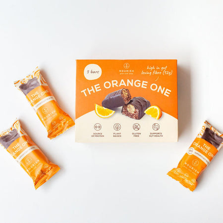 The Orange One brownie bars with packaging. 3 pack